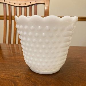 Vintage Fire-King Oven Ware White Milk Glass Hobnail Bowl Scalloped Edge